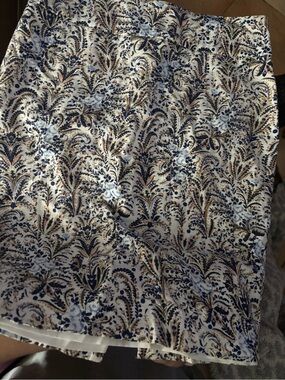 Ann Taylor Floral Leaf Print Lined Pencil Skirt White Blue Brown Cotton Stretch